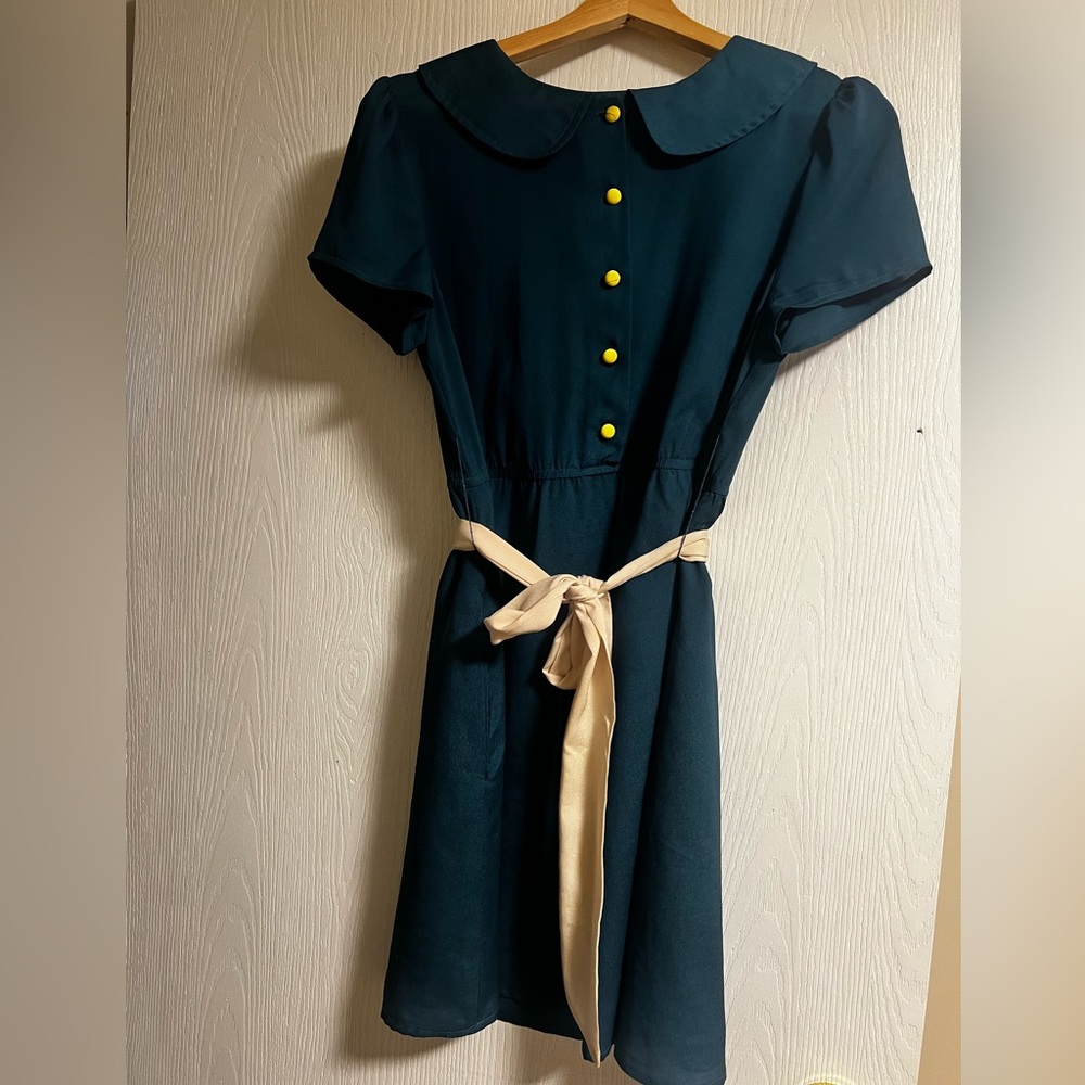 Tulle Dark Teal Dress with Yellow Accents